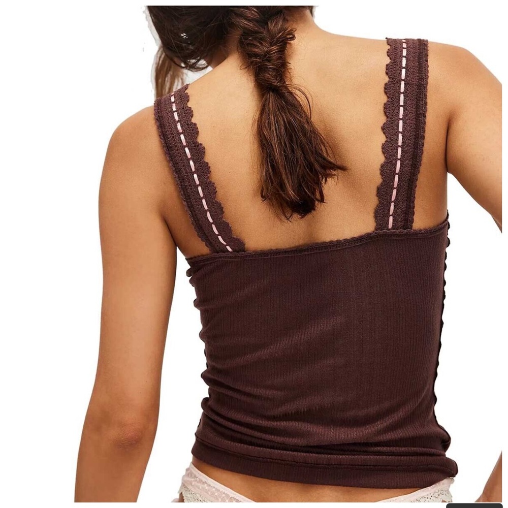 Free People Only You Pointelle Tank Top in French Roast NWOT Retail $38 - Small - Picture 3 of 6